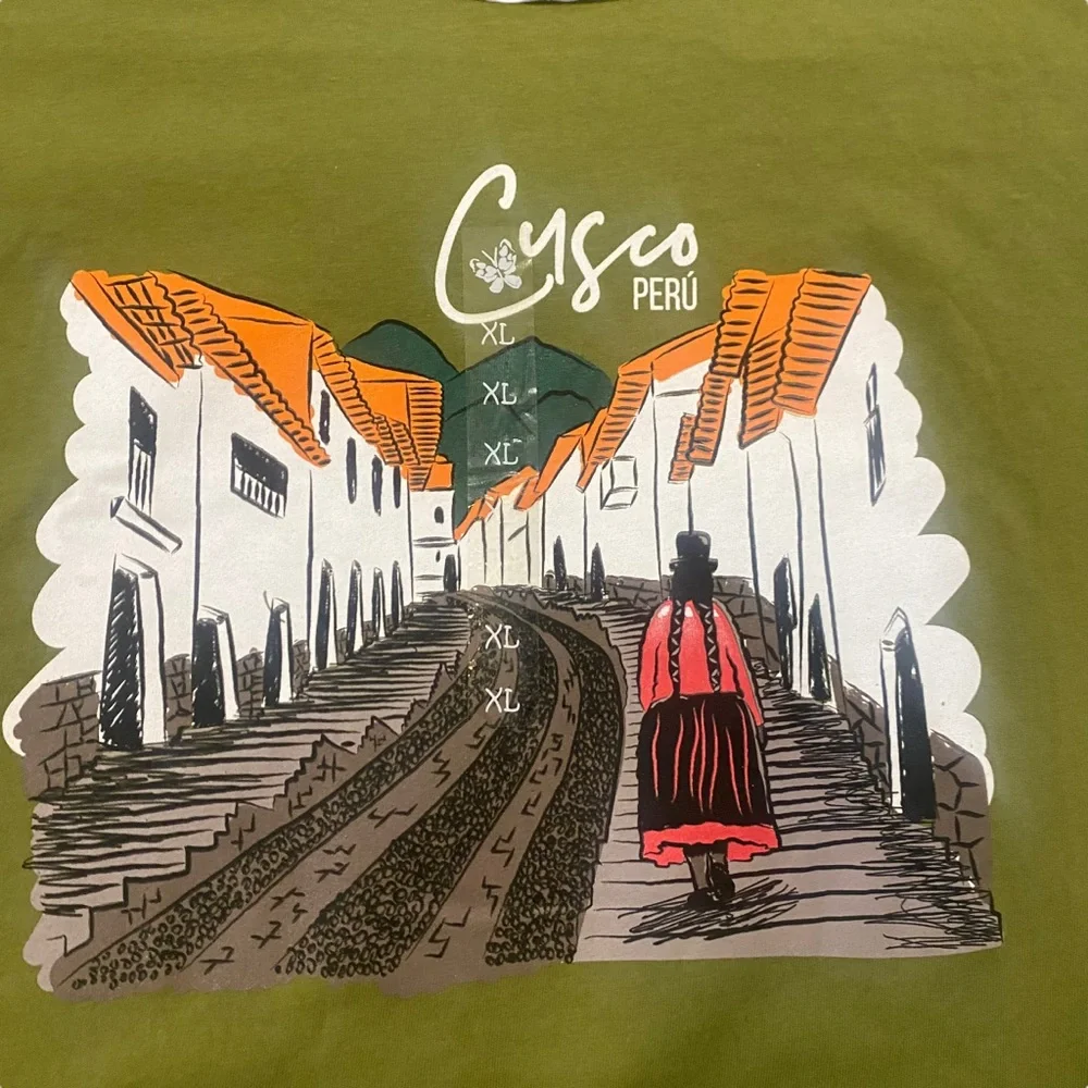 NWT XL Cuzco 100% Peruvian Cotton Olive Green Short Sleeve T-Shirt Scoop Neck - Picture 4 of 8